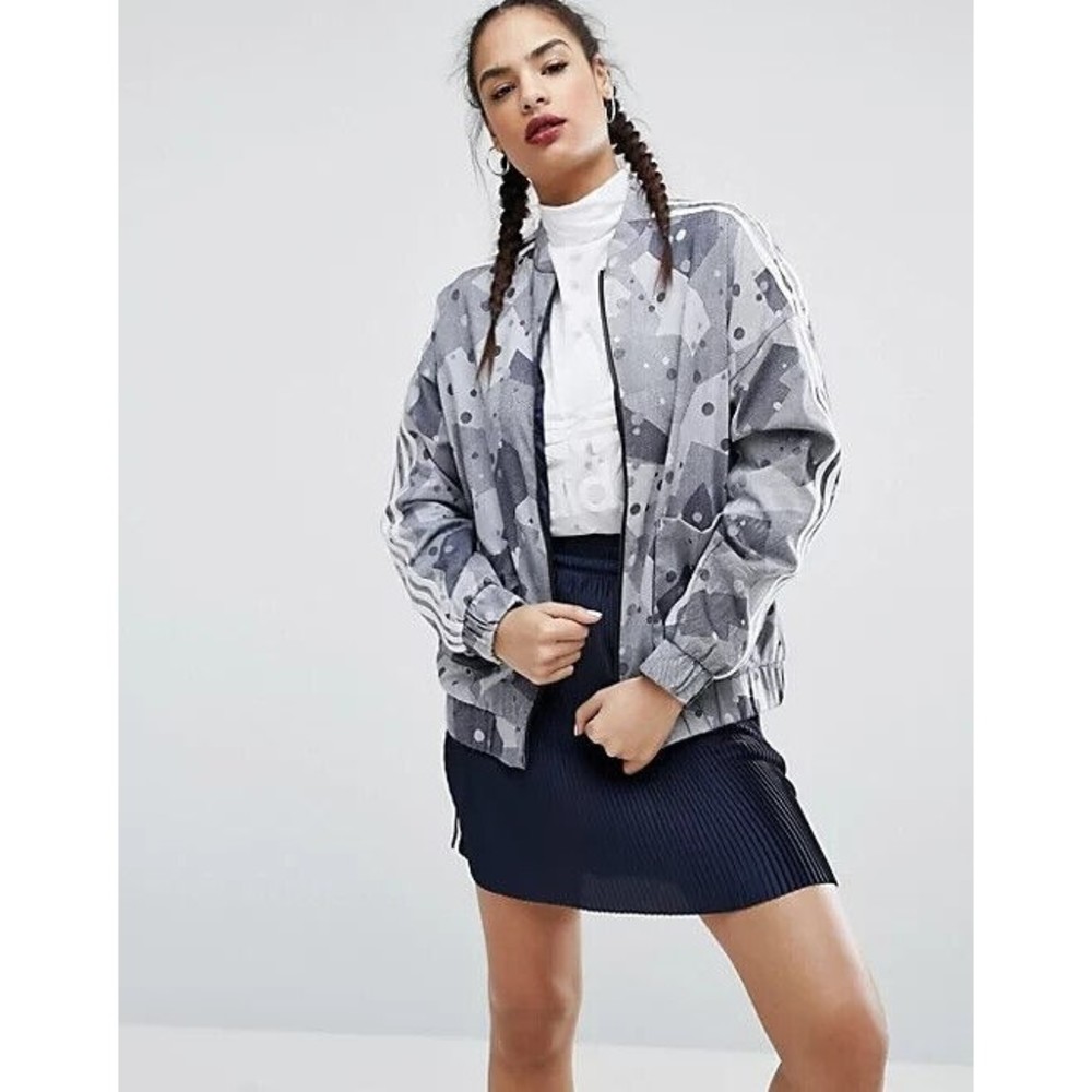 Adidas Originals Regista Camo Oversized Bomber Track Jacket Gray Size XS
